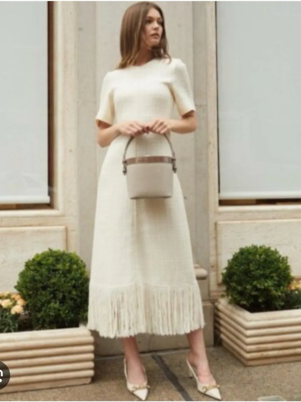 Zara Cream Fringe-Hem Maxi Dress